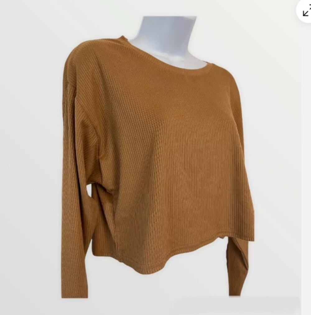 Abound Ribbed Long Sleeve Stretchy Crop Top Tan Dale Size SMALL NEW lightweight